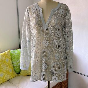 Sigrid Olsen Signature Lace Tunic Light Grey Size Small